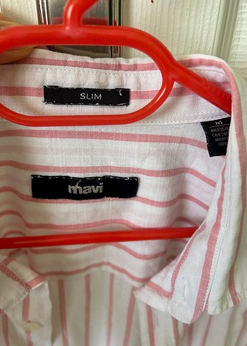 Mavi- V Yaka Çizgili Slim Fit Erkek Gömlek