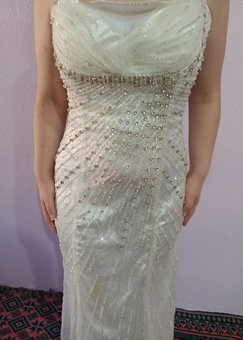 taşlı Beyaz abiye