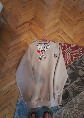 Bej Baskılı Kadın Sweatshirt - Görsel 5