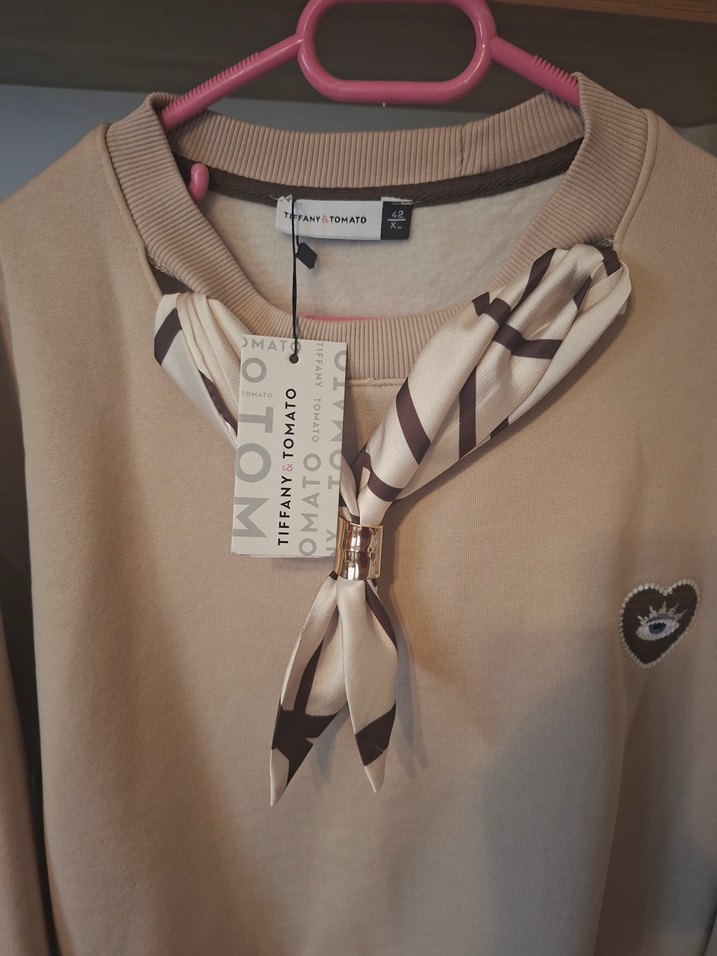 Bej Baskılı Kadın Sweatshirt - Görsel 2