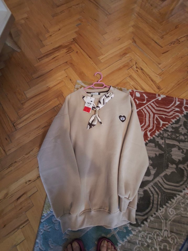 Bej Baskılı Kadın Sweatshirt - Görsel 5