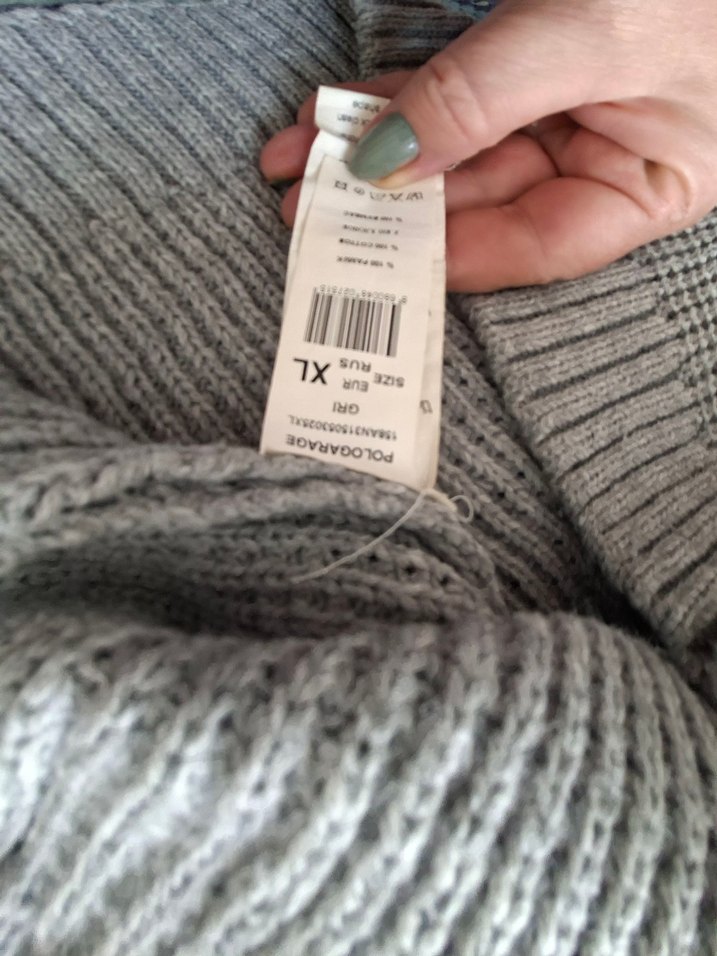 Gri Kadın Boğazlı Örgü Triko Kazak - Görsel 4