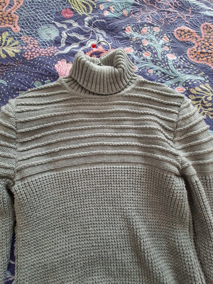 Gri Kadın Boğazlı Örgü Triko Kazak - Görsel 2