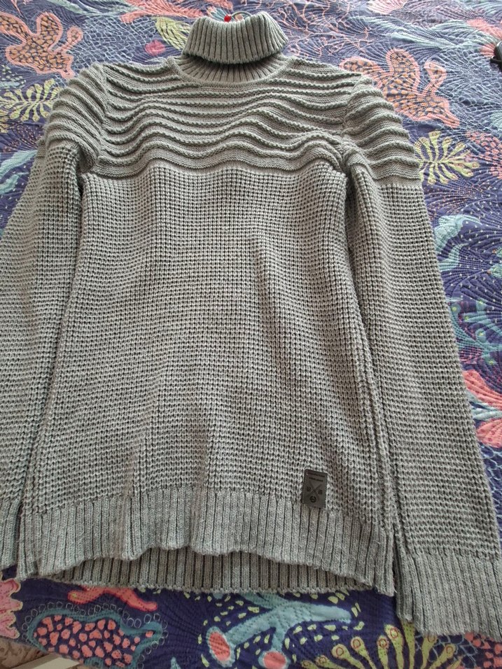 Gri Kadın Boğazlı Örgü Triko Kazak - Görsel 3