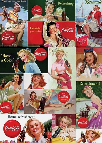 Art Puzzle Vintage Kızları Kolaj Coca-Cola