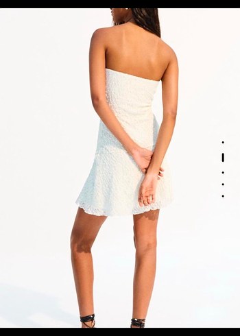 Bershka Beyaz Straplez Mini bohem elbise