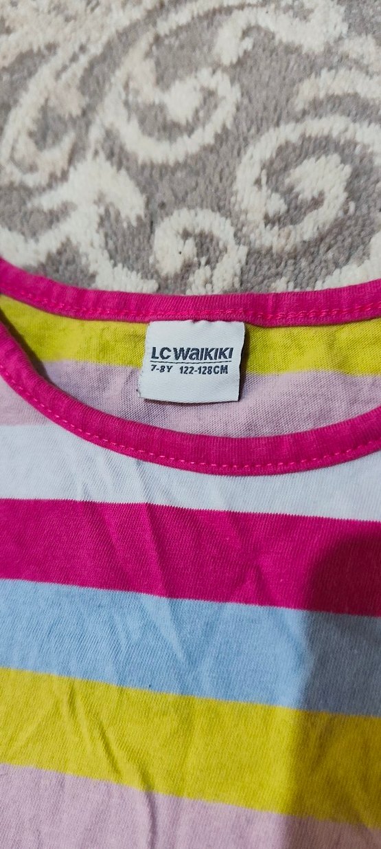 Çizgili Pamuklu Kız Tişörtü - Görsel 2