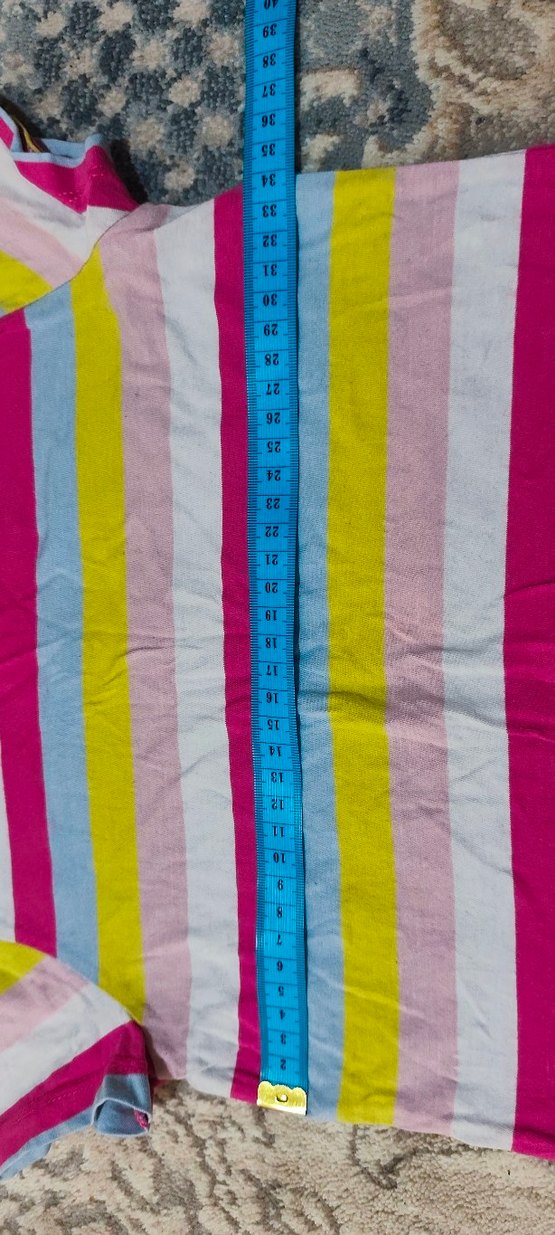 Çizgili Pamuklu Kız Tişörtü - Görsel 4