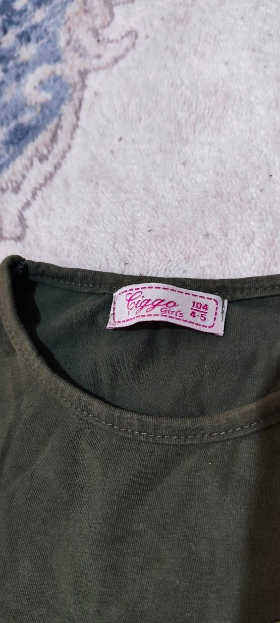 Kız Çocuk Haki Nakışlı Kısa Kollu Tişört - Görsel 2