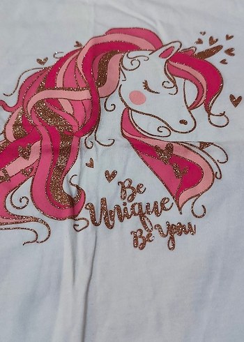 Kız Çocuk Pembe Unicorn Baskılı Tişört - Görsel 3