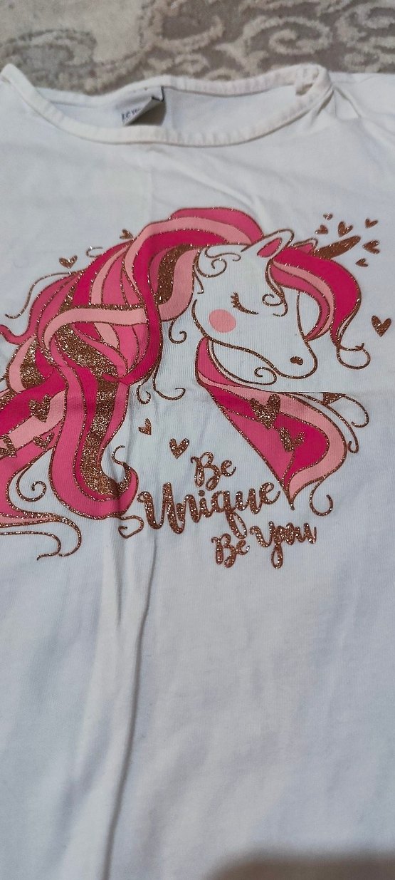 Kız Çocuk Pembe Unicorn Baskılı Tişört - Görsel 3