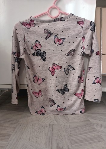 Kelebek Baskılı Uzun Kollu Gri Kız Tişörtü - Görsel 2