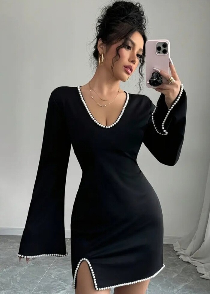 incili şık elbise - Görsel 3