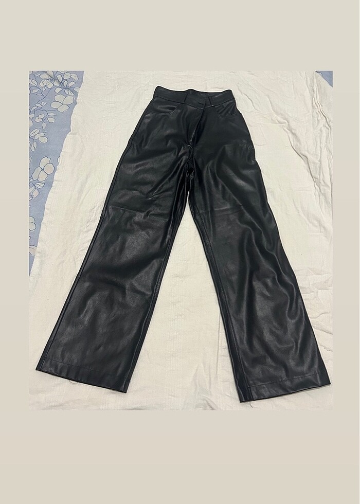 Yüksek Bel Deri Pantolon - Görsel 3