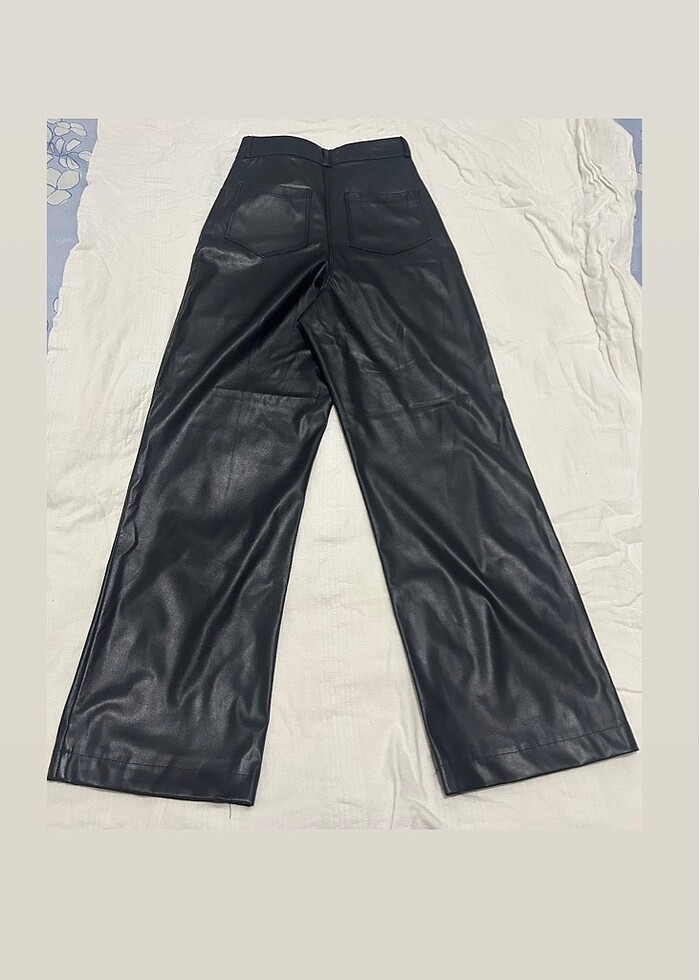 Yüksek Bel Deri Pantolon - Görsel 4