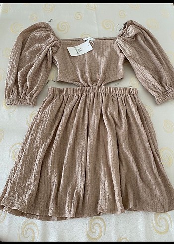 m Beden ten rengi Renk Kadın Çok Renkli Mini Pilili Bohem Elbise
