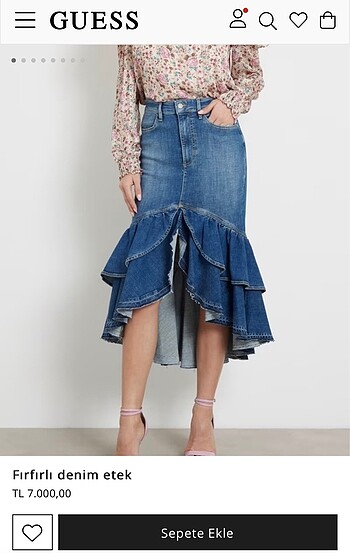 Guess Fırfırlı Denim Etek