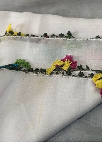 Tığ oyası beyaz yemeni yazma fular - Görsel 2