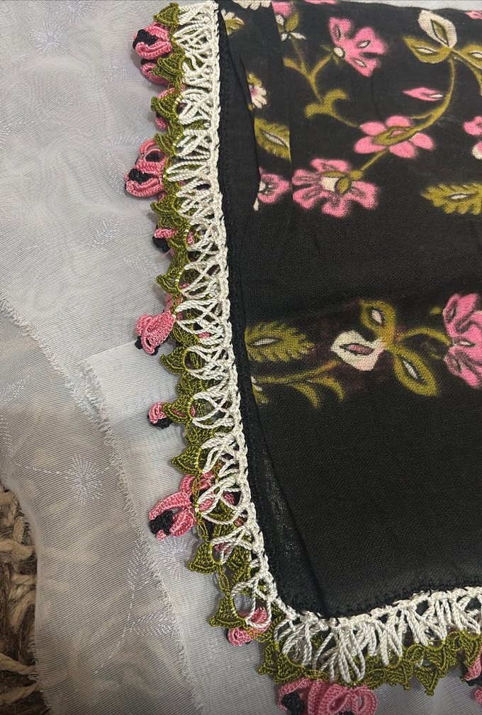 Tığ oyası yazma yemeni fular - Görsel 4