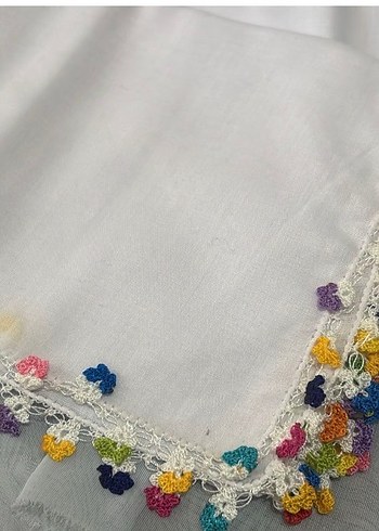 Tığ oyası beyaz yazma yemeni fular - Görsel 2