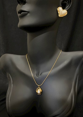 Zincir Detaylı Mini Altın Çelik Kolye - Görsel 2