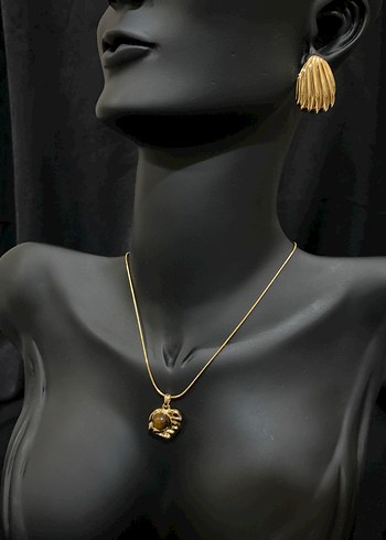 Doğal taşlı Çelik Kolye - Görsel 2