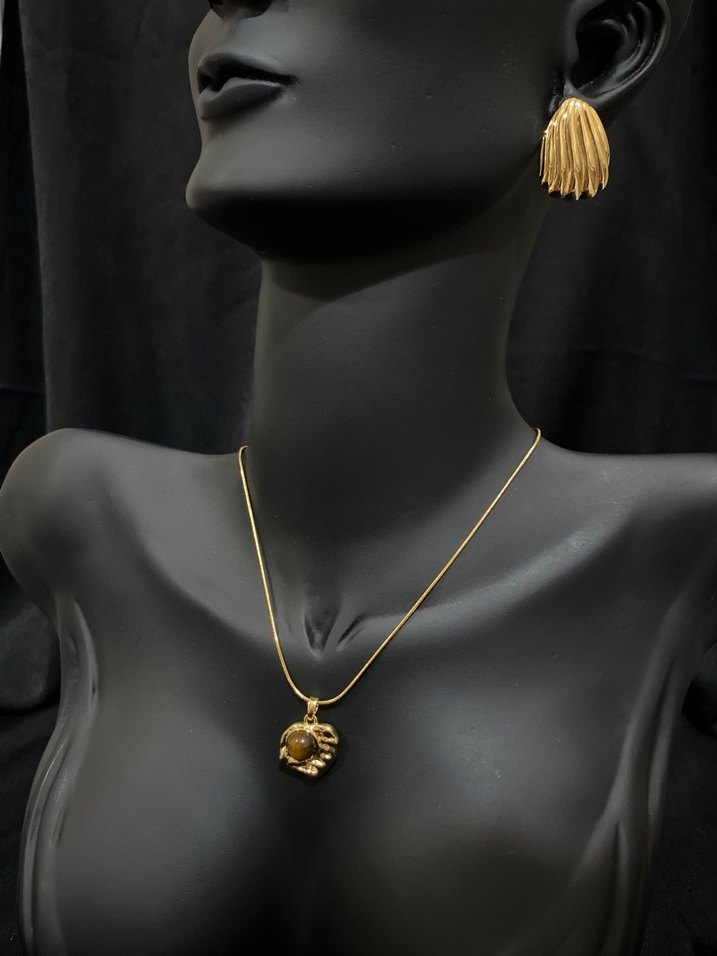 Doğal taşlı Çelik Kolye - Görsel 2