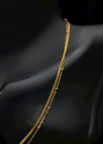 Uzun Zincir Detaylı Altın Renkli Yılan Desenli Kolye - Görsel 2