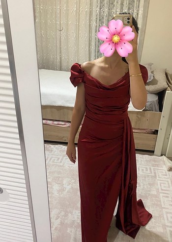 Bordo Drapeli Uzun Abiye Elbise - Görsel 4