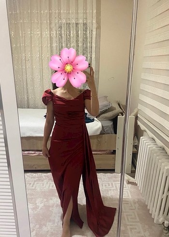 Bordo Drapeli Uzun Abiye Elbise - Görsel 2