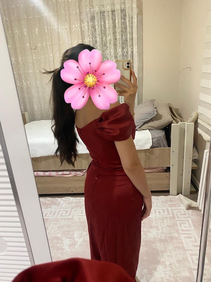 Bordo Drapeli Uzun Abiye Elbise - Görsel 3