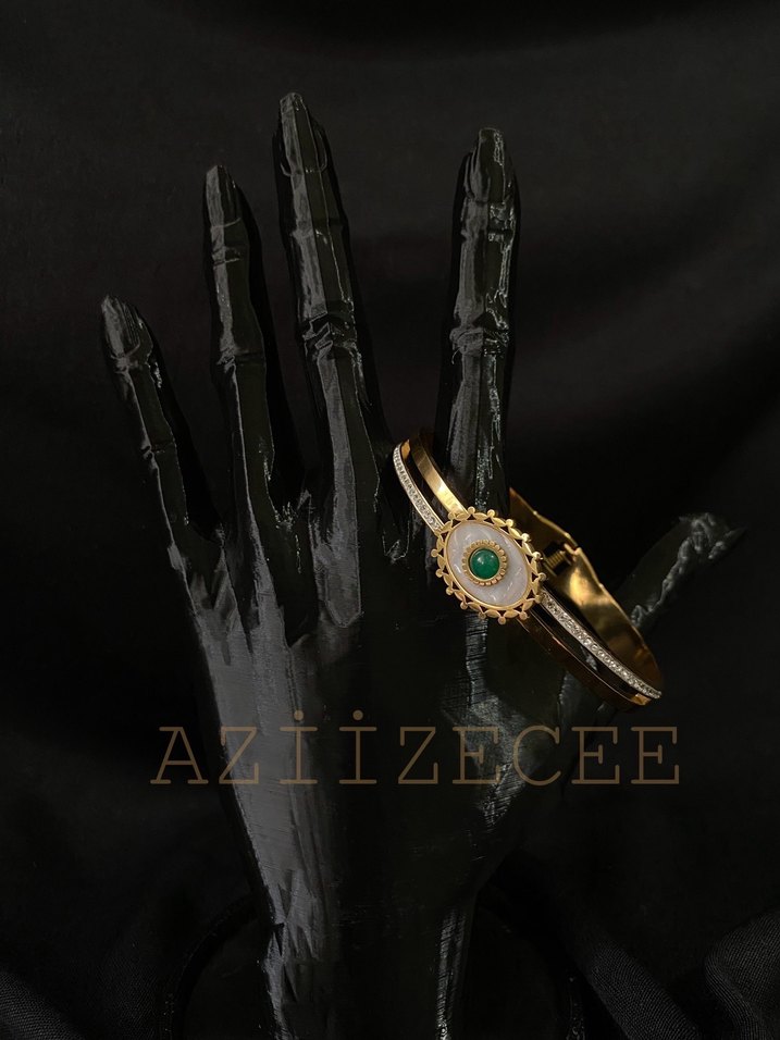 İşlemeli Boncuklu Çelik Kadın Bileklik - Görsel 3