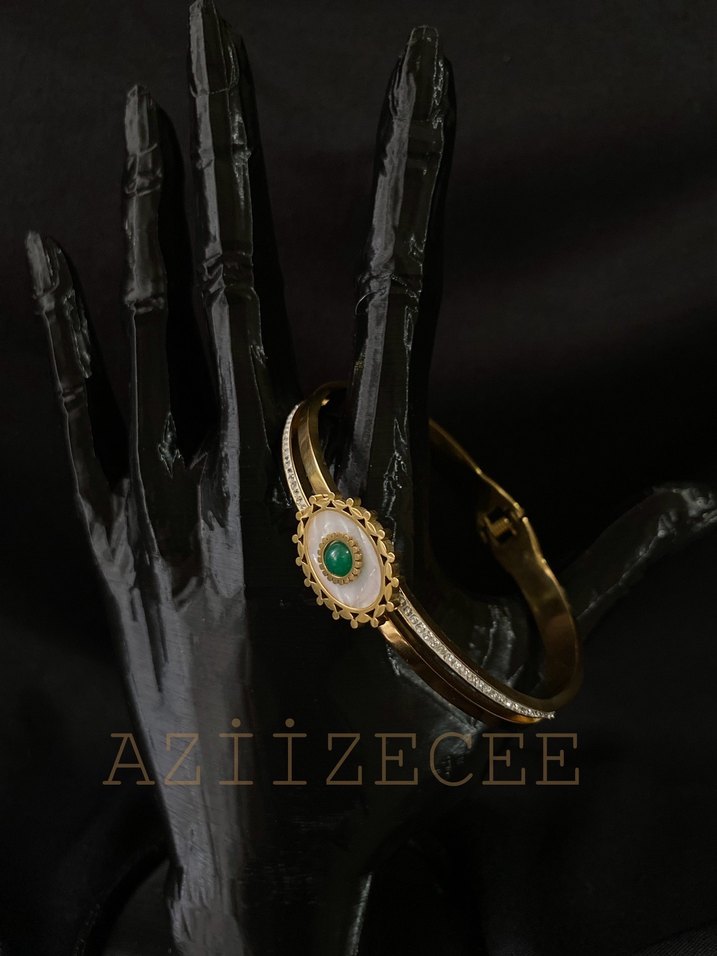 İşlemeli Boncuklu Çelik Kadın Bileklik - Görsel 2