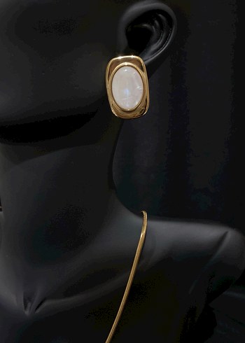 Gold Beyaz Detaylı Küpe - Görsel 2