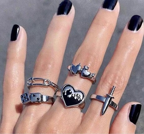 Punk vintage silver yüzük seti