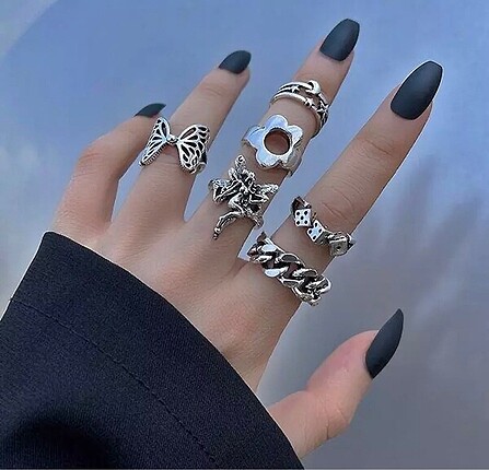 Punk vintage silver yüzük seti