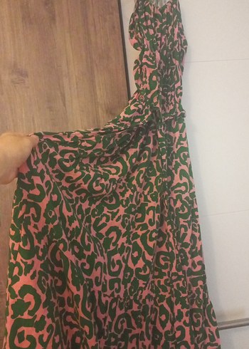 Kadın Pembe Yılan Desenli Uzun Bohem Elbise