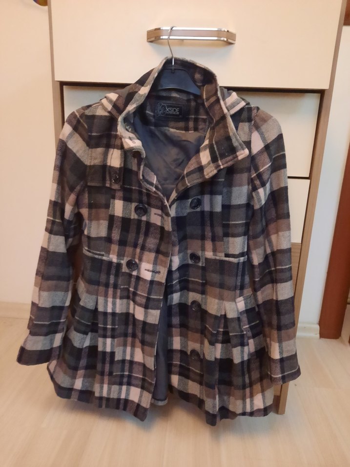 Düğmeli Kapüşonlu Gri Hamile Ceketi - Görsel 2