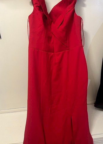 Kırmızı Drapeli Uzun Abiye Elbise - Görsel 2