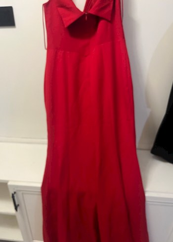 Kırmızı Drapeli Uzun Abiye Elbise - Görsel 4