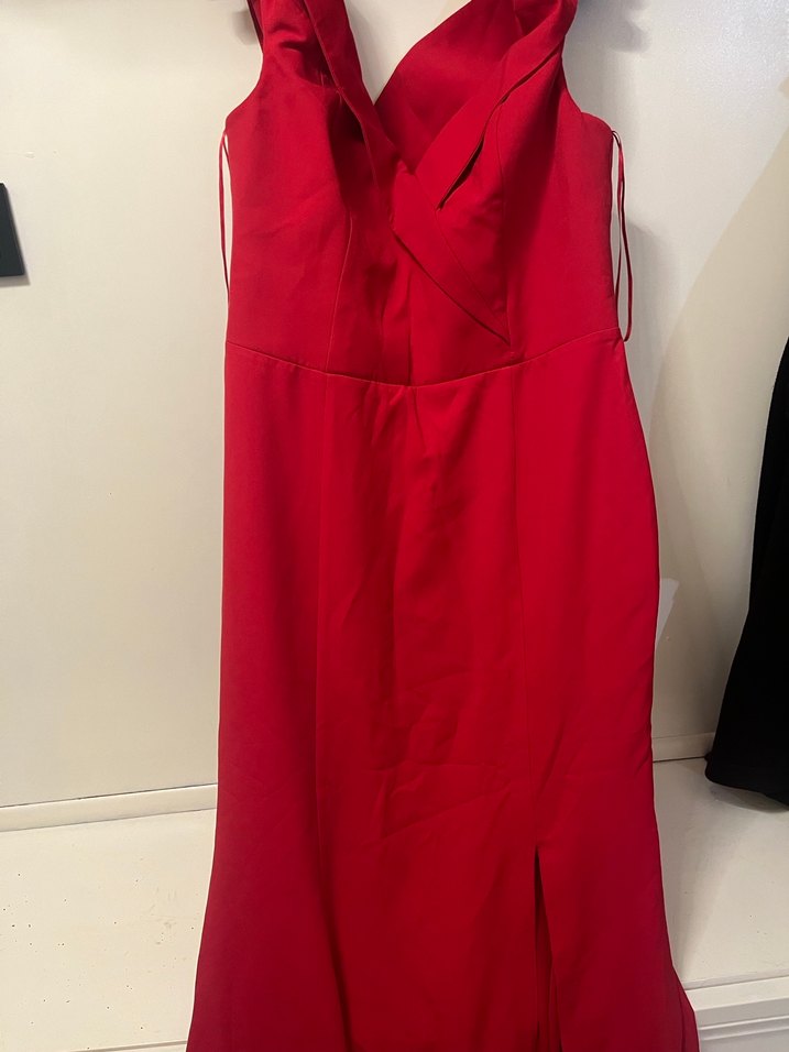 Kırmızı Drapeli Uzun Abiye Elbise - Görsel 2