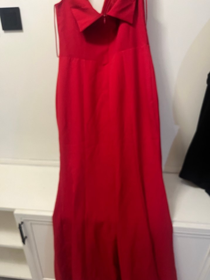 Kırmızı Drapeli Uzun Abiye Elbise - Görsel 4