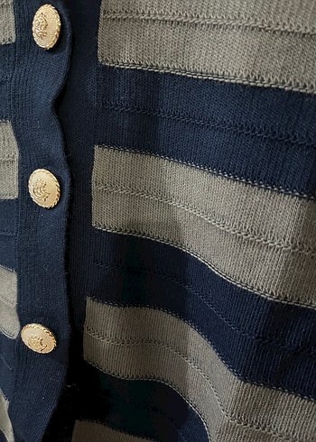 Uzun Lacivert Triko Elbise ve Çizgili Hırka - Görsel 4