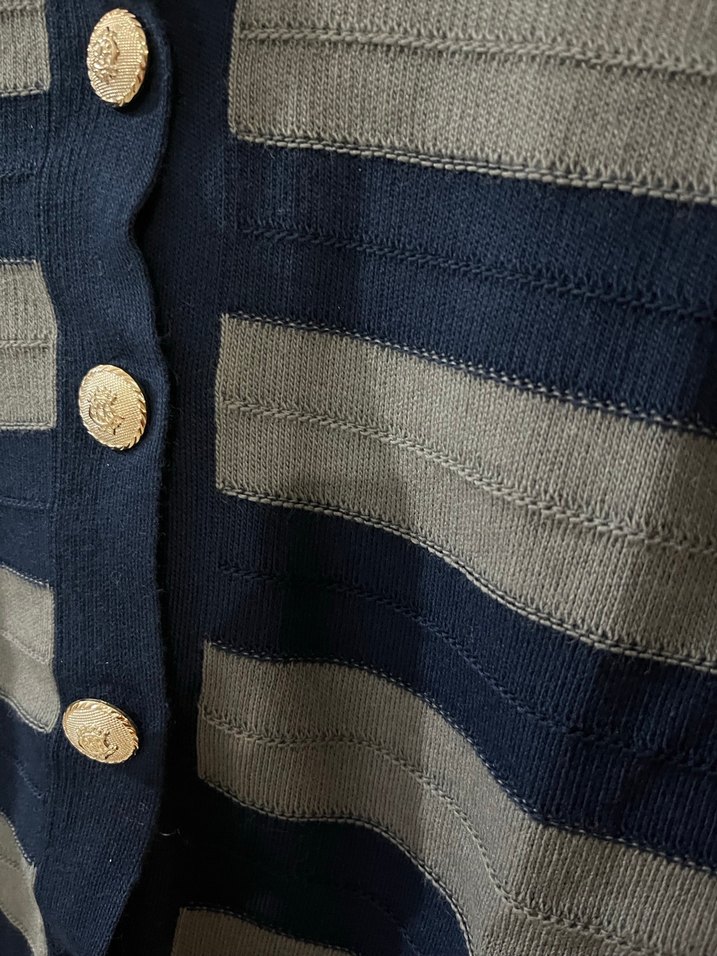 Uzun Lacivert Triko Elbise ve Çizgili Hırka - Görsel 4