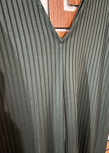 Zara Kadın Yeşil Piliseli V Yaka Uzun Tulum - Görsel 4