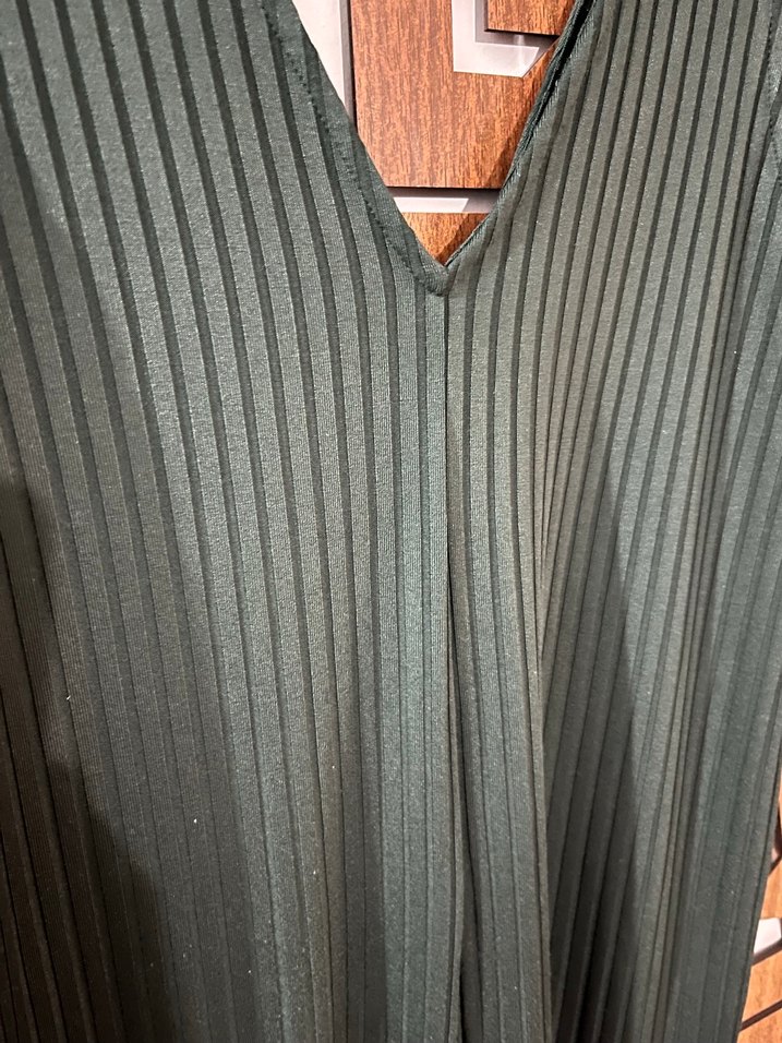 Zara Kadın Yeşil Piliseli V Yaka Uzun Tulum - Görsel 4