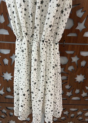 Zara Kemerli Beyaz Yıldız Desenli Uzun Elbise - Görsel 2