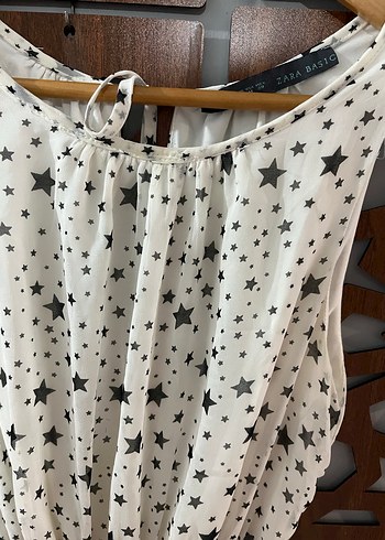 Zara Kemerli Beyaz Yıldız Desenli Uzun Elbise - Görsel 4