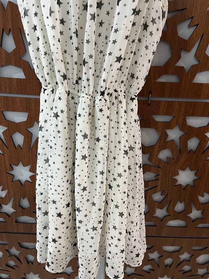 Zara Kemerli Beyaz Yıldız Desenli Uzun Elbise - Görsel 2