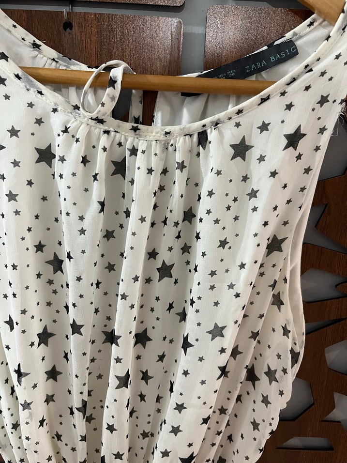 Zara Kemerli Beyaz Yıldız Desenli Uzun Elbise - Görsel 4